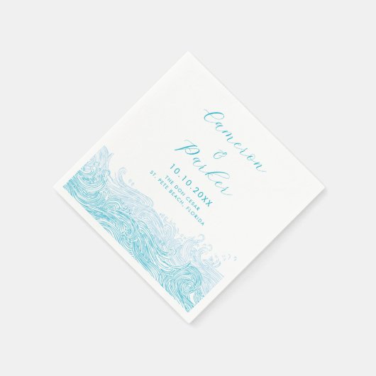 Aqua Blue Ocean Waves Beach bruiloft Servet (Hoek)