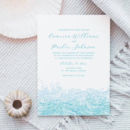 Aqua Blue Ocean Waves Beach bruiloft uitnodiging