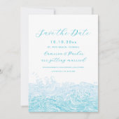Aqua Blue Ocean Waves Beach Wedding Bewaar de datu Save The Date (Voorkant)
