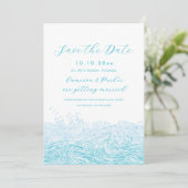 Aqua Blue Ocean Waves Beach Wedding Bewaar de datu Save The Date (Staand voorkant)