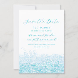 Aqua Blue Ocean Waves Beach Wedding Bewaar de datu Save The Date