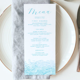 Aqua Blue Ocean Waves Beach Wedding Menu