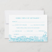 Aqua Blue Ocean Waves Maaltijdopties Strandbruilof RSVP Kaartje (Voorkant)