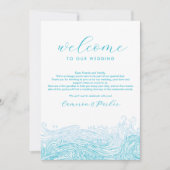 Aqua Blue Ocean Waves Wedding Welkomstroute Bedankkaart (Voorkant)