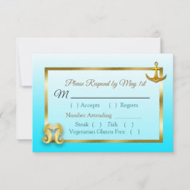 Aqua Blue Oceanic Wedding RSVP-kaart RSVP Kaartje