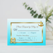 Aqua Blue Oceanic Wedding RSVP-kaart RSVP Kaartje (Staand voorkant)