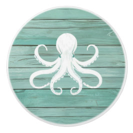 Aqua Blue Octopus Faux Wood Nautische lade knop