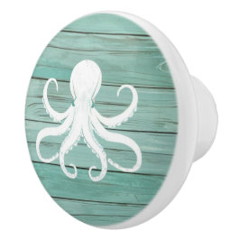 Aqua Blue Octopus Faux Wood Nautische lade knop