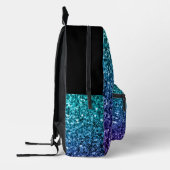 Aqua blue ombre faux glitter fonkelt en zwart bedrukte rugzak (Links)