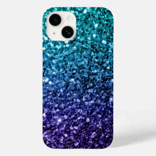 Aqua blue Ombre faux glitter sparkles Case-Mate iPhone 14 Hoesje