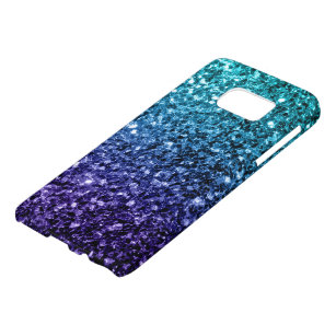 Aqua blue Ombre faux glitter sparkles Samsung Galaxy S7 Hoesje