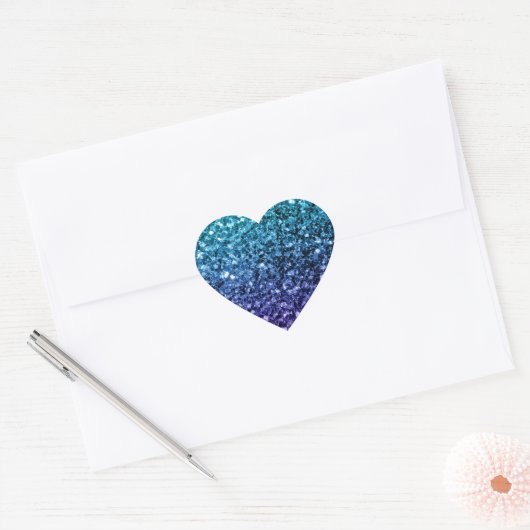 Aqua blue Ombre faux glitter sparkles Hart Sticker (Envelop)