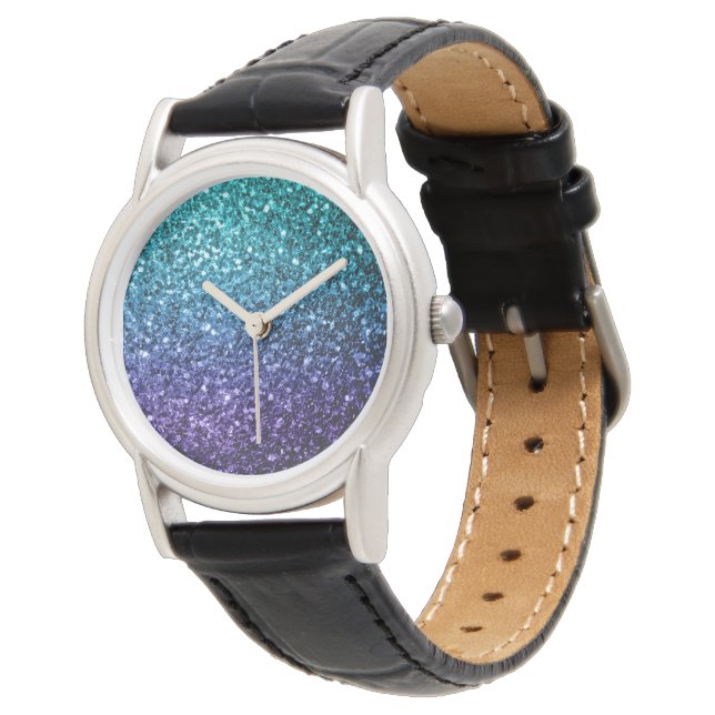 Aqua blue Ombre faux glitter sparkles Horloge (Gekanteld)