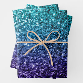 Aqua blue Ombre faux glitter sparkles Inpakpapier Vel