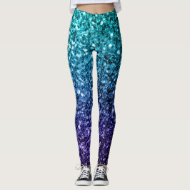 Aqua blue Ombre faux glitter sparkles Leggings