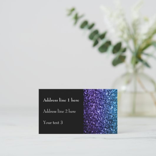 Aqua blue Ombre faux glitter sparkles met zwart Visitekaartje (Staand voorkant)