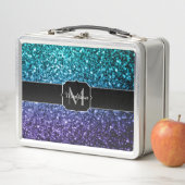 Aqua blue Ombre faux glitter sparkles Monogram (In situ)