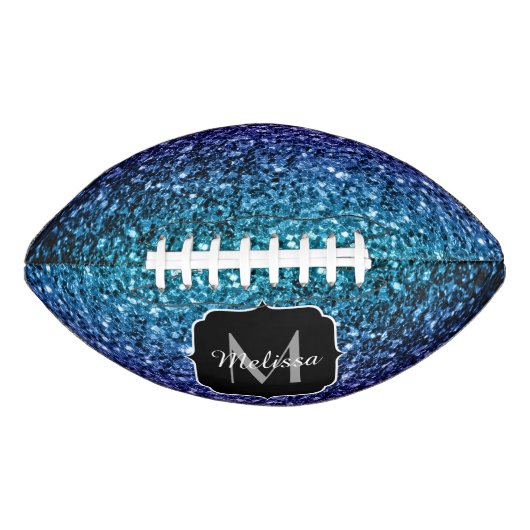 Aqua blue ombre faux glitter sparkles Monogram American Football (Voorkant)