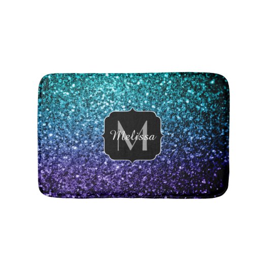 Aqua blue Ombre faux glitter sparkles Monogram Badmat (Voorkant)