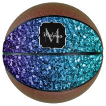 Aqua blue ombre faux glitter sparkles Monogram