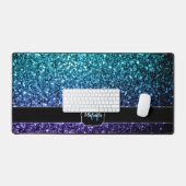 Aqua blue ombre faux glitter sparkles Monogram Bureaumat (Keyboard & Muis)