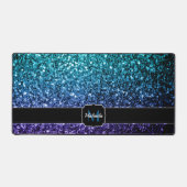 Aqua blue ombre faux glitter sparkles Monogram Bureaumat (Voorkant)