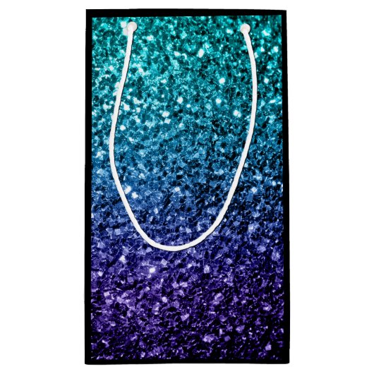 Aqua blue Ombre faux glitter sparkles Monogram Klein Cadeauzakje (Achterkant)