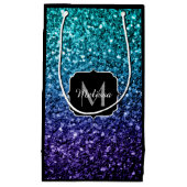 Aqua blue Ombre faux glitter sparkles Monogram Klein Cadeauzakje (Voorkant)