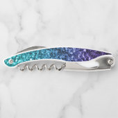 Aqua blue Ombre faux glitter sparkles Monogram Kurkentrekker (Achterkant)