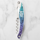 Aqua blue Ombre faux glitter sparkles Monogram Kurkentrekker (Voorkant)