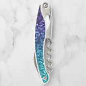 Aqua blue Ombre faux glitter sparkles Monogram Kurkentrekker (Achterkant)