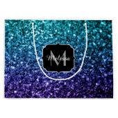Aqua blue Ombre faux glitter sparkles Monogram Large Cadeautasje (Voorkant)
