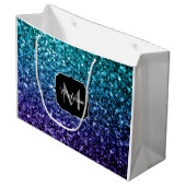 Aqua blue Ombre faux glitter sparkles Monogram Large Cadeautasje (Voorkant Gekanteld)