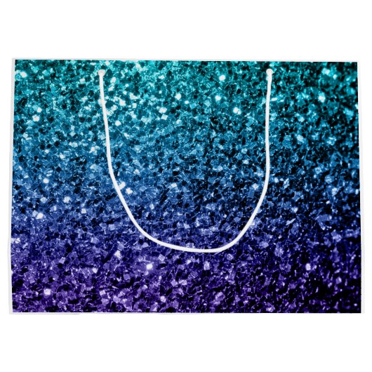 Aqua blue Ombre faux glitter sparkles Monogram Large Cadeautasje (Achterkant)