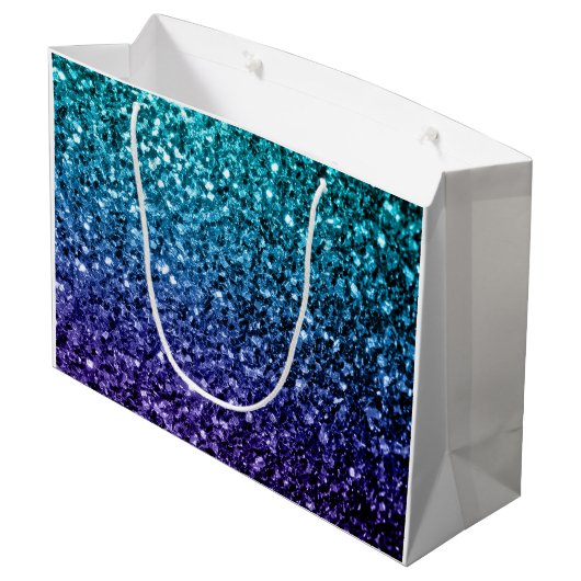 Aqua blue Ombre faux glitter sparkles Monogram Large Cadeautasje (Achterkant Gekanteld)