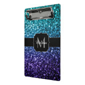 Aqua blue Ombre faux glitter sparkles Monogram Mini Klembord (Angled2)