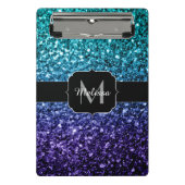Aqua blue Ombre faux glitter sparkles Monogram Mini Klembord (Voorkant)