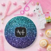 Aqua blue Ombre faux glitter sparkles Monogram Papieren Bordje (Feest)