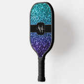 Aqua blue Ombre faux glitter sparkles Monogram Pickleball Paddle (Links)