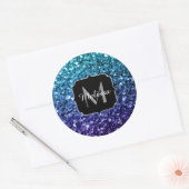 Aqua blue Ombre faux glitter sparkles Monogram Ronde Sticker (Envelop)