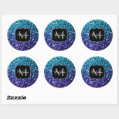 Aqua blue Ombre faux glitter sparkles Monogram Ronde Sticker (Vel)