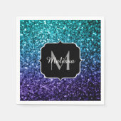 Aqua blue Ombre faux glitter sparkles Monogram Servet (Voorkant)