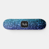 Aqua blue Ombre faux glitter sparkles Monogram Skateboard (Horizontaal)