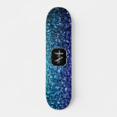 Aqua blue Ombre faux glitter sparkles Monogram Skateboard (Voorkant)