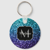 Aqua blue Ombre faux glitter sparkles Monogram Sleutelhanger (Achterkant)