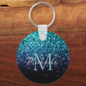 Aqua blue Ombre faux glitter sparkles Monogram Sleutelhanger (Achterkant)