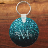 Aqua blue Ombre faux glitter sparkles Monogram Sleutelhanger (Achterkant)