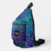 Aqua blue ombre faux glitter sparkles Monogram Sling Bag (Rechterhoek)