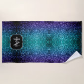 Aqua blue Ombre faux glitter sparkles Monogram Strandlaken (Voorkant)