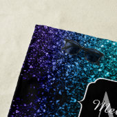 Aqua blue Ombre faux glitter sparkles Monogram Strandlaken (In situ)